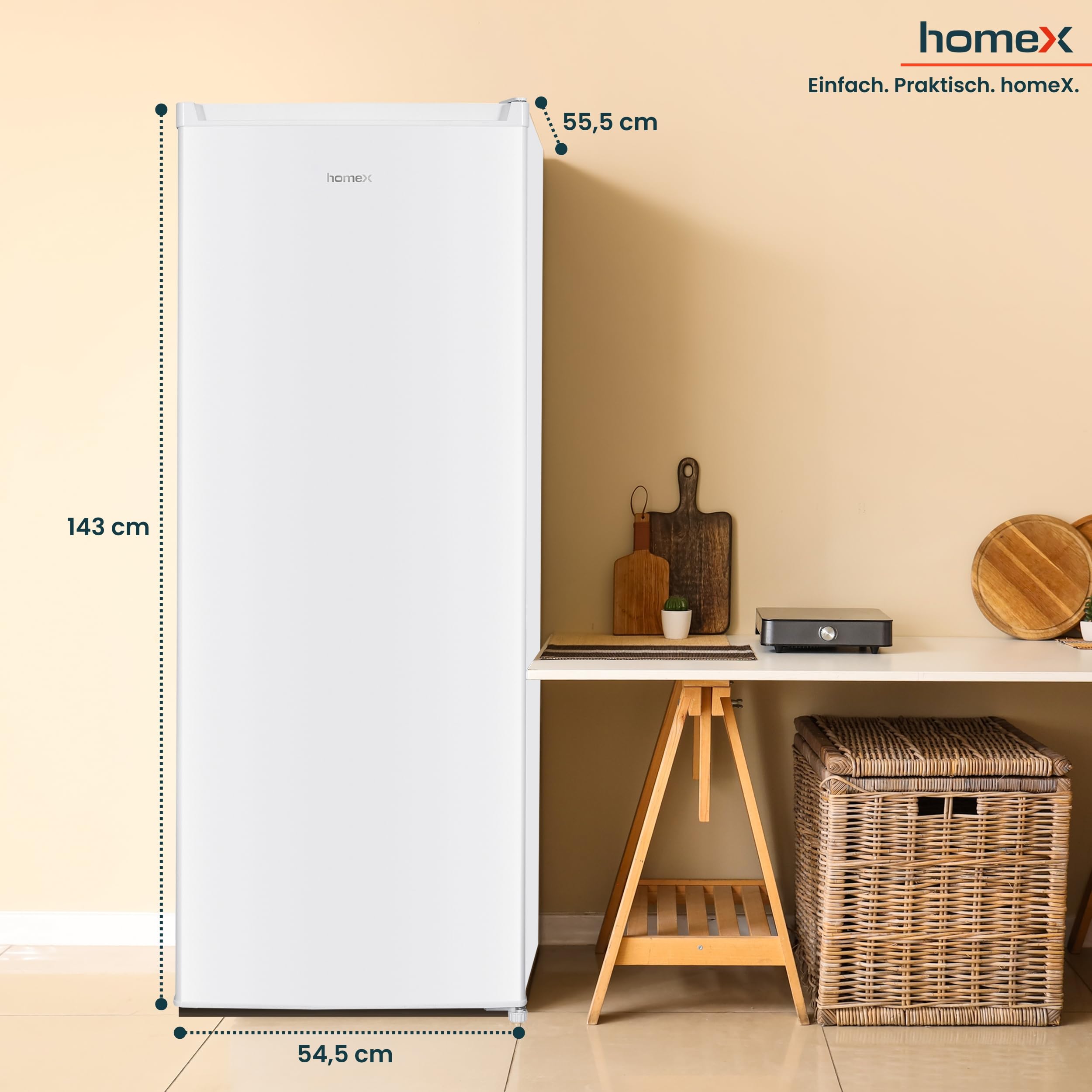 homeX CS2422E-W Kühlschrank ohne Gefrierfach groß 242 Liter freistehend | Vollraumkühlschrank, leiser Standkühlschrank, Fridge, Getränkekühlschrank, 5 Ablagen, LED-Beleuchtung, 143 cm hoch, weiß