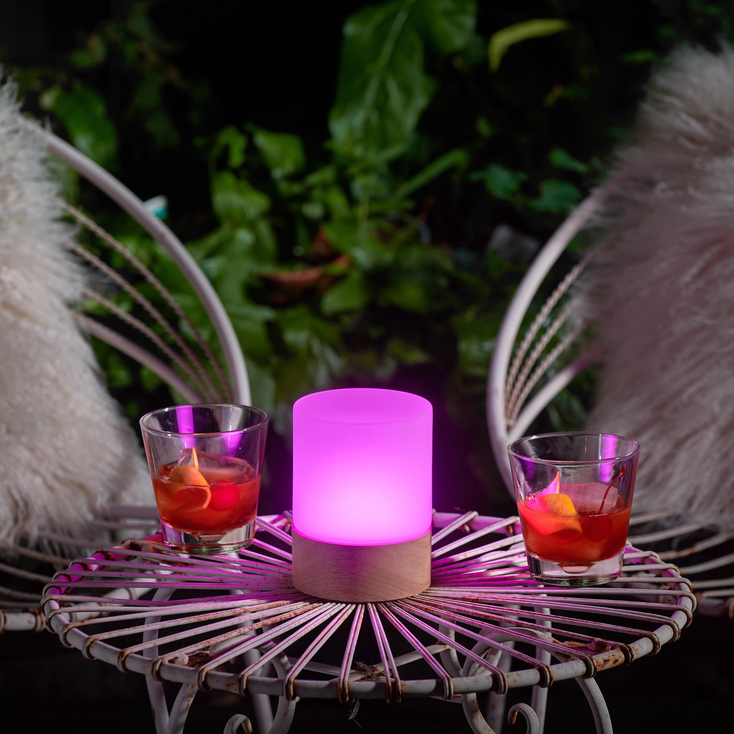 Omniance Elara Lámparas de Mesa Inalámbricas Pack de 2, 4 Fuentes de Luz | Recargable regulable cambio de color, diseño madera y cristal mate, USB-C, temporizador, para restaurante y hotel