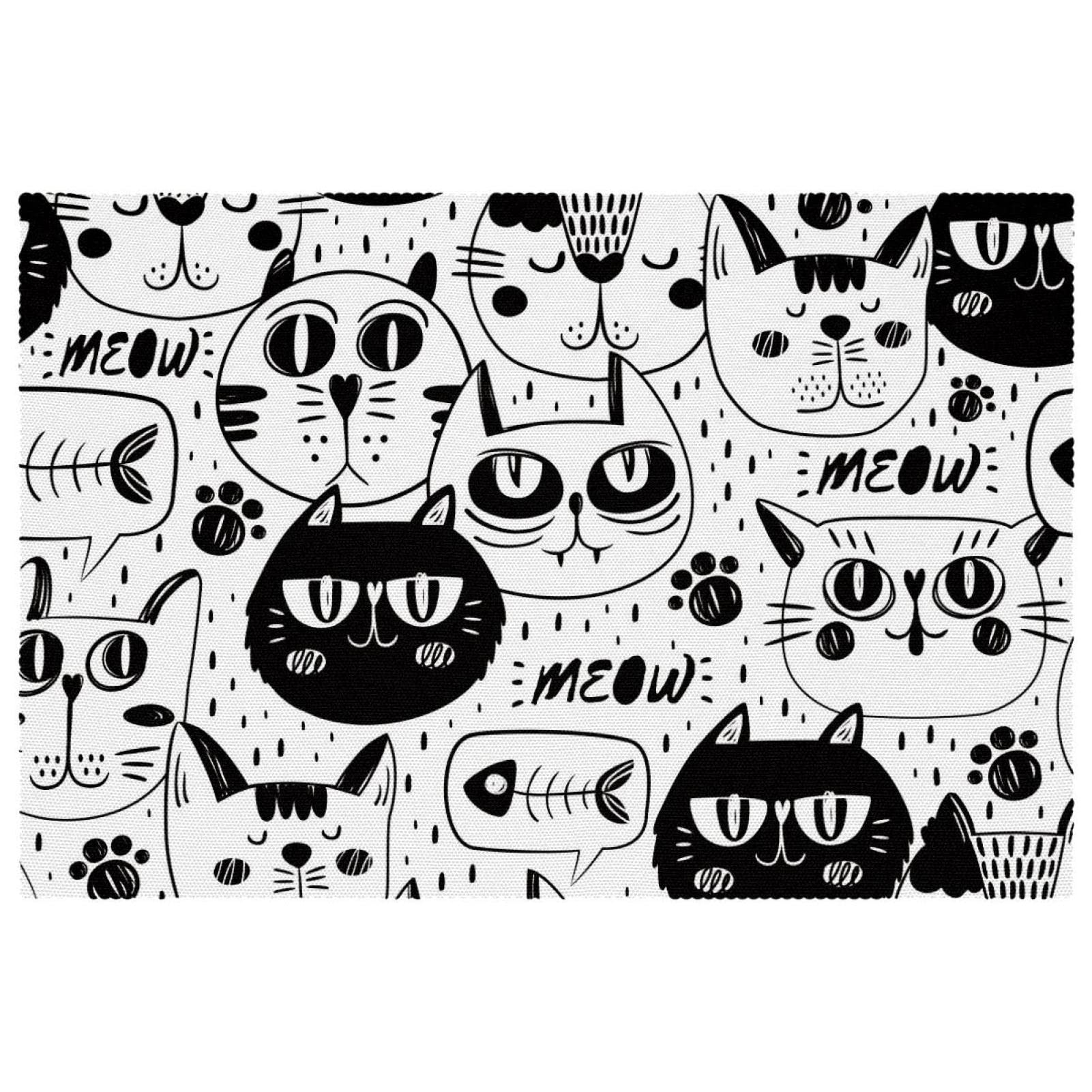 Set de table chat blanc et noir antidérapant grand format rectangulaire lavable