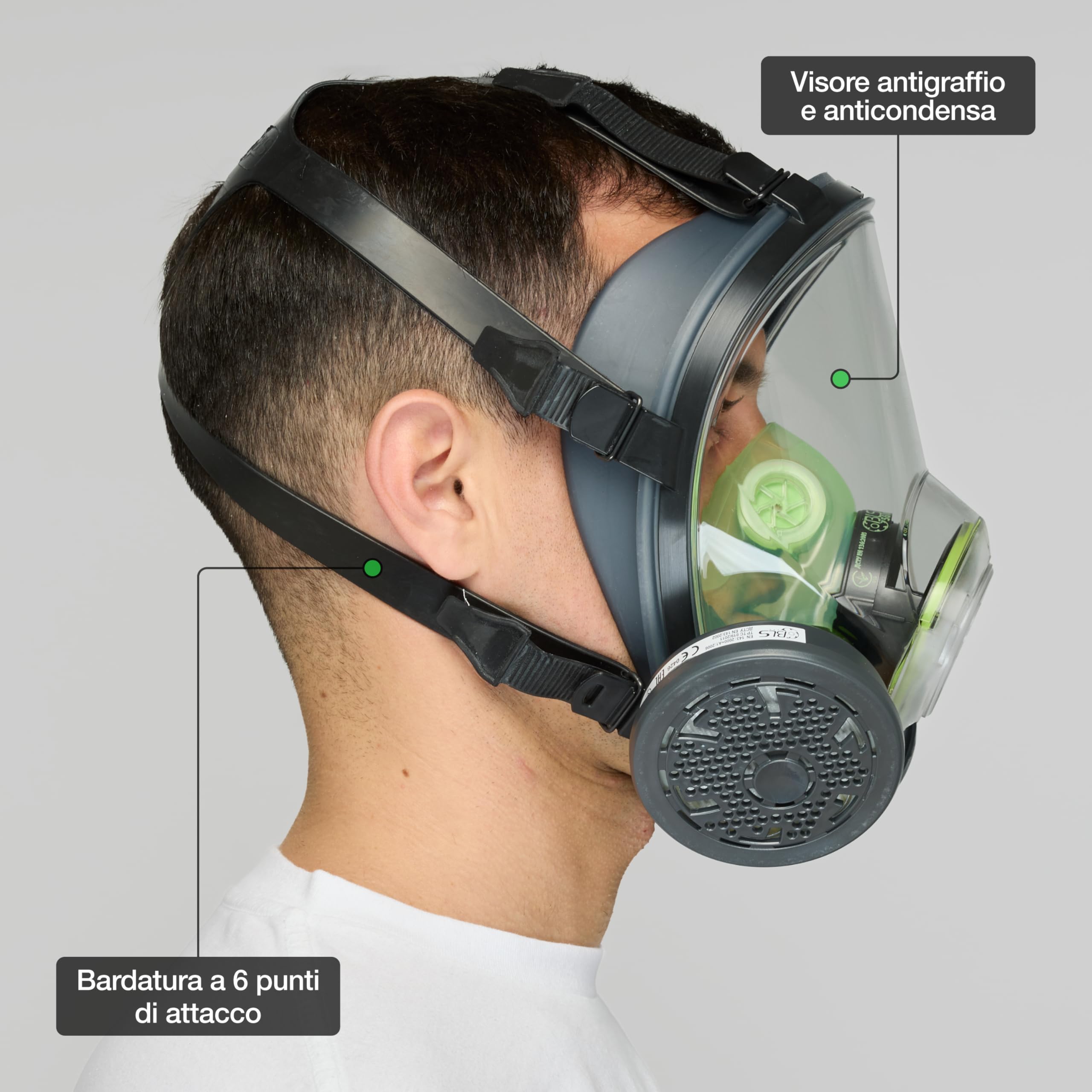 BLS 5600 con filtri 202 P3 R D Maschera Intera con Guarnizione in TPE e 2 Filtri Sostituibili 202 P3 con Attacco a Baionetta b-lock. Per Polveri, Amianto, Falegnameria, Edilizia e Fai da Te