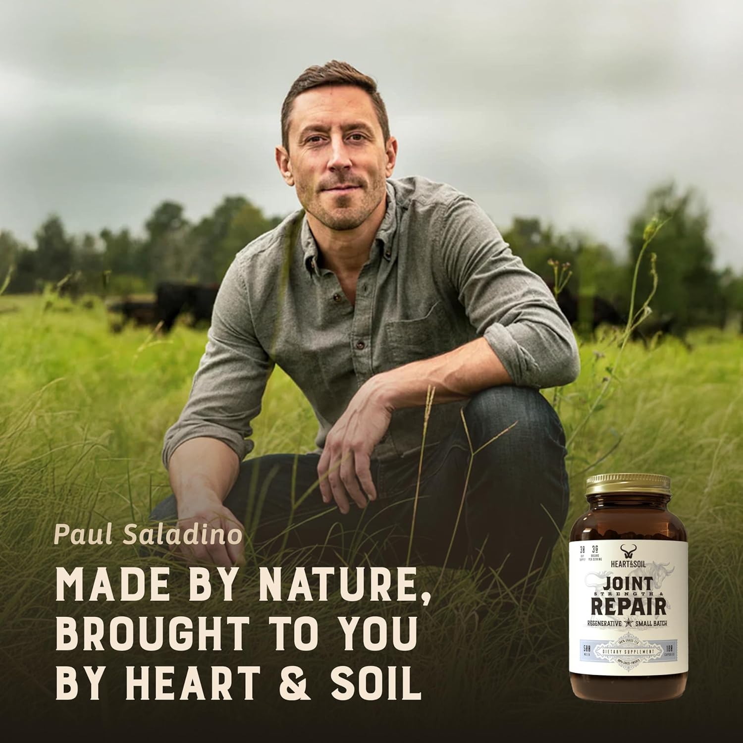 Heart & Soil 100% Grass Fed & Finished Joint Support Supplement from Regenerative Cattle with Trachea, Scapula & Bone Marrow – Supports Joint Strength & Mobility – 3000mg – Glass Bottle – 180 Capsules - Image 4