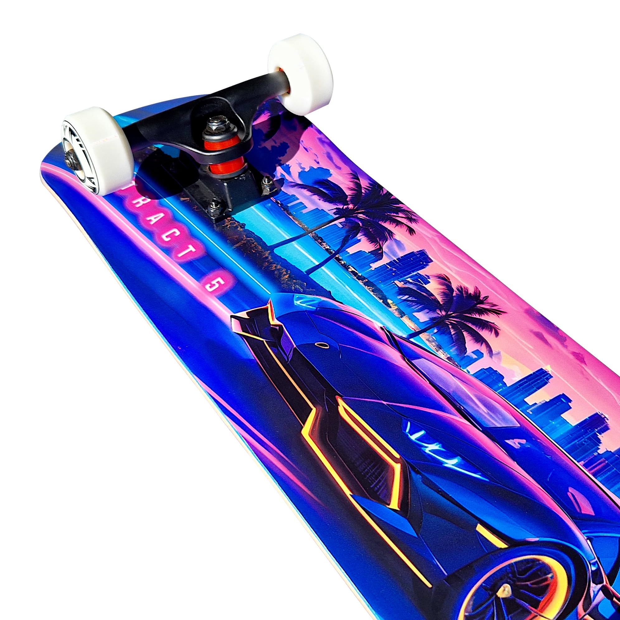 Komplett Skateboard Miami Boulevard - für Kinder und Jugendliche - 7-lagiges Ahornholz Deck - Medium Concave Standard Popsicle Shape - für Anfänger, Profis, Mädchen & Jungs