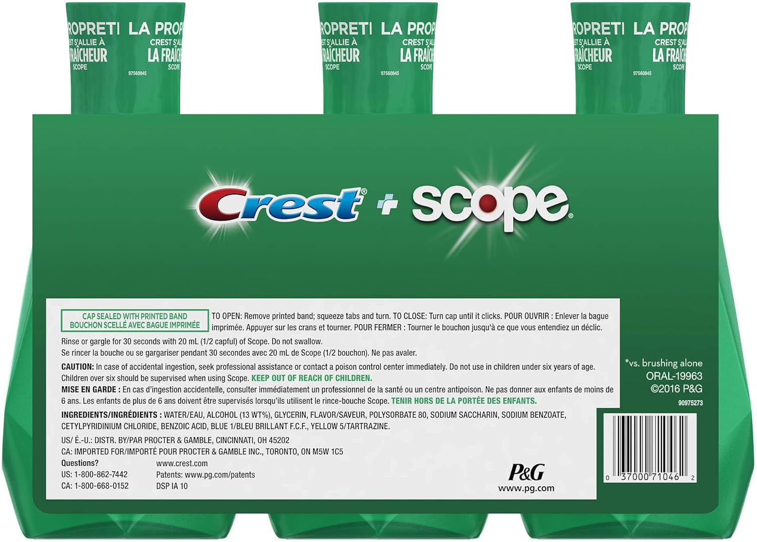 Crest Scope Outlast Mint Mouthwash 33.8 Fl Oz, 3 pk./1L : Beauty & Personal Care