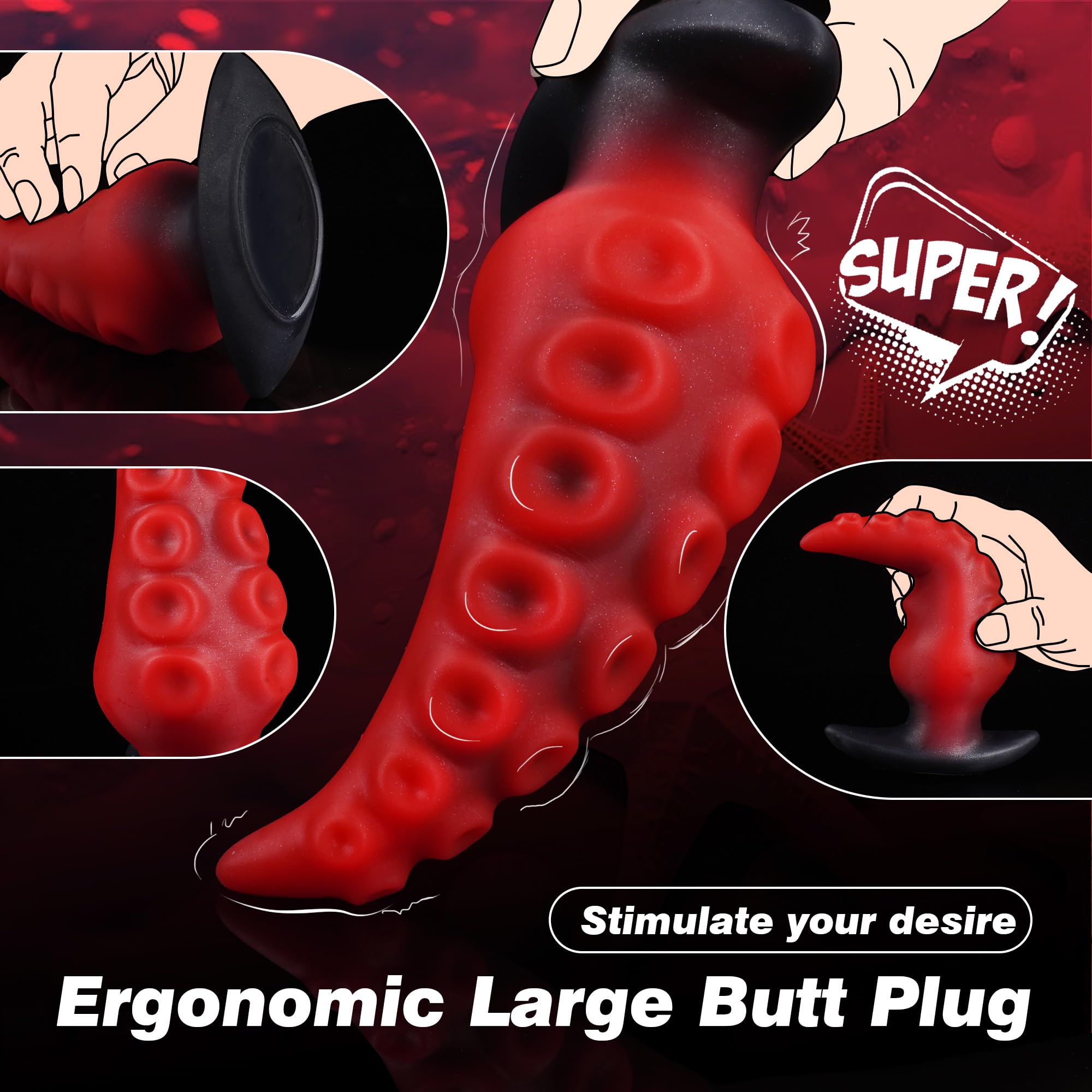 6.3" Large Silicone Tentacle Butt Plug for Long-Term Wear, onster Tentacle Anal Dildo for Training, XL Prostate Massager, Wearable Anal Stretcher Fantasy Toy for Men and Women: L