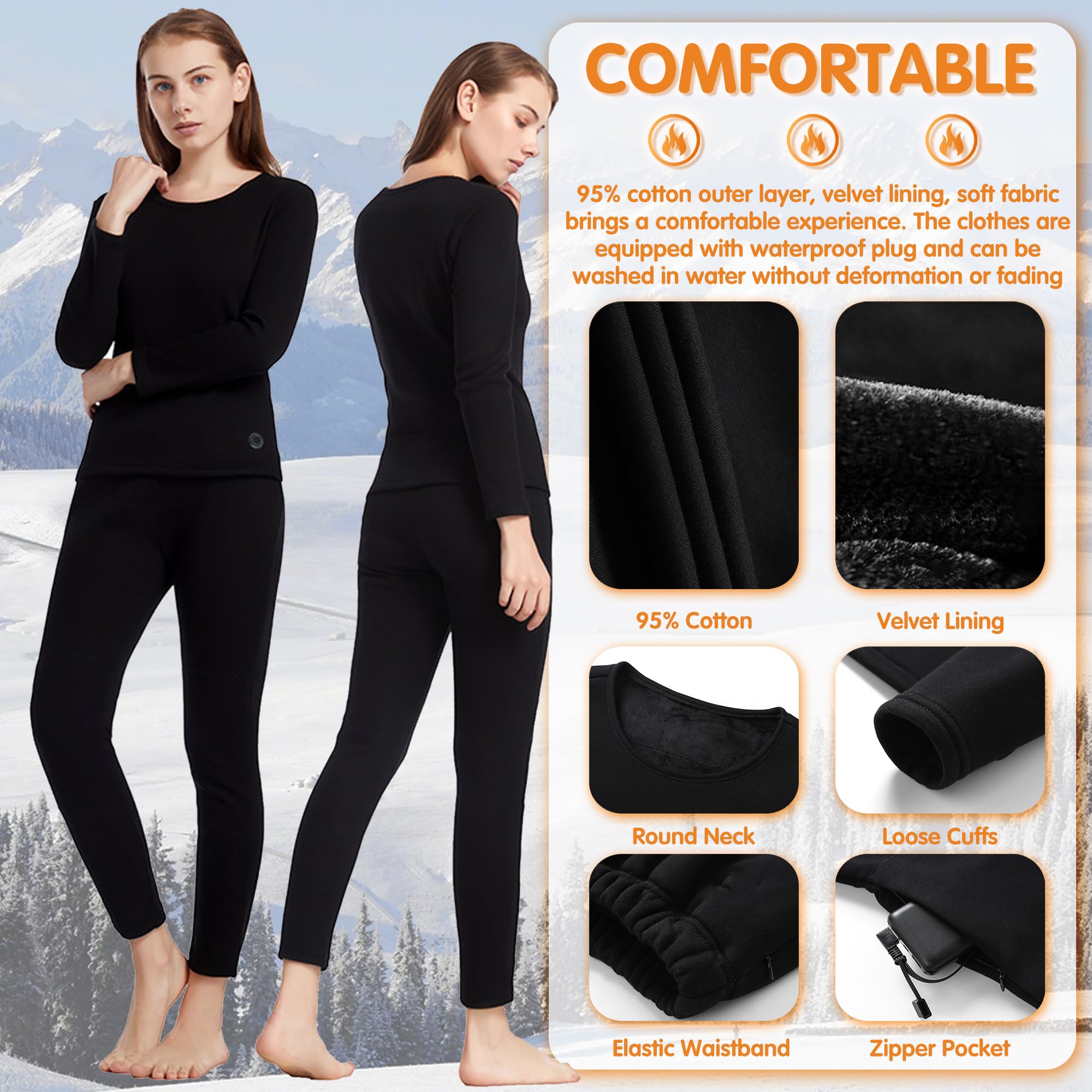 Pantaloni riscaldati per Donna, Intimo Termico Elettrico con 12 Zone di Riscaldamento, Leggings da Caccia per Sport all'Aria Aperta