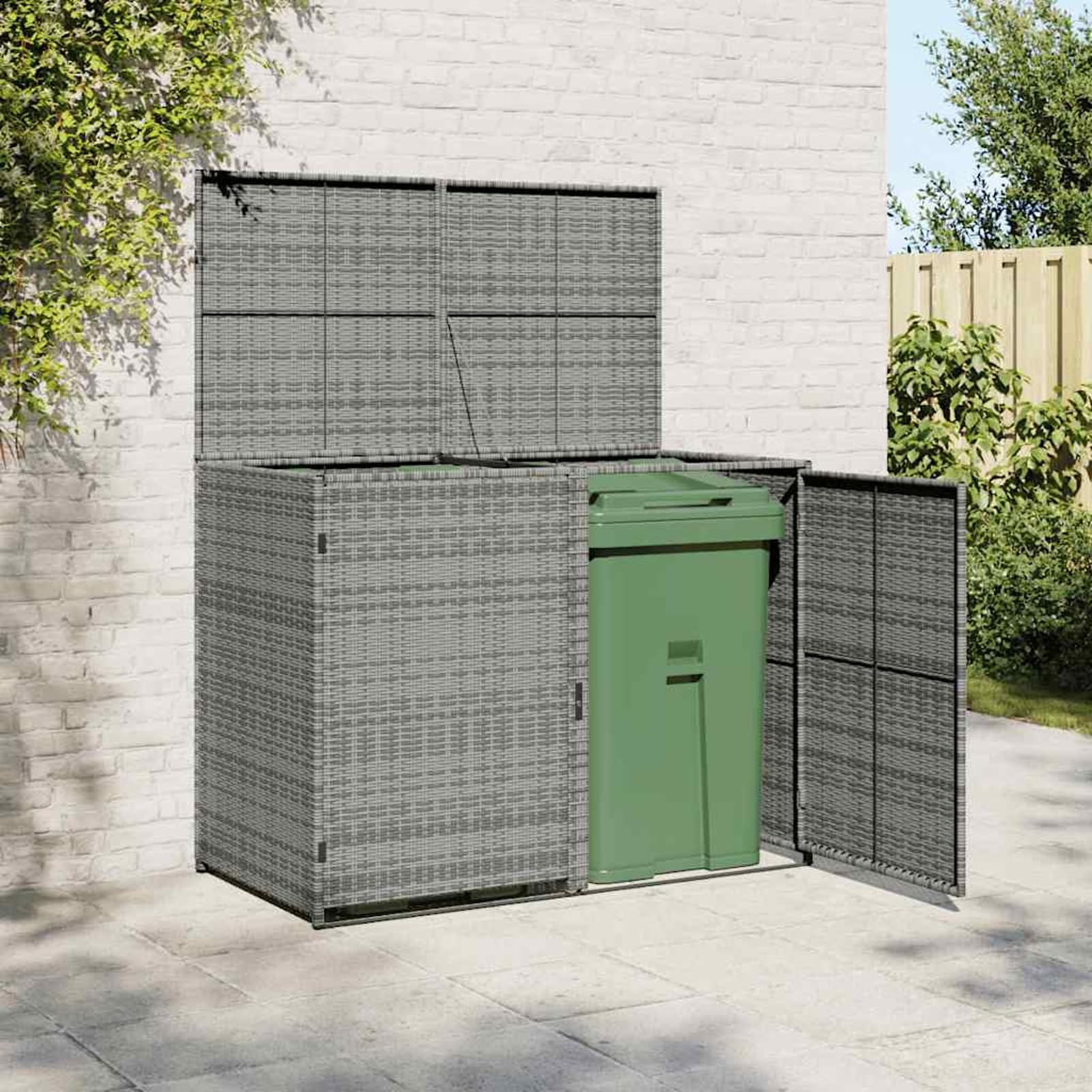 Homgoday Mülltonnenbox 2er Set Poly Rattan Anthrazit 148x77x111 cm für Gartenlagerung Model46463