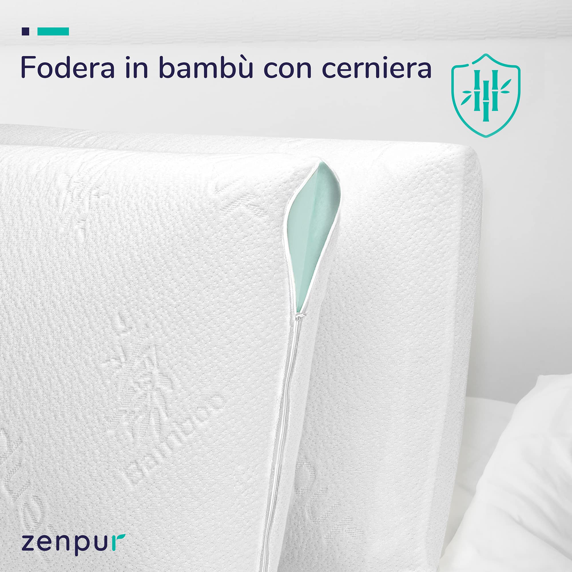 ZenPur cuscino memory - Cuscino ortopedico letto, fodera in bambù Prodotto in EU, Comodo per chi dorme sul fianco e soffre di cervicale, Allineamento ottimale di collo, spalle e colonna vertebrale