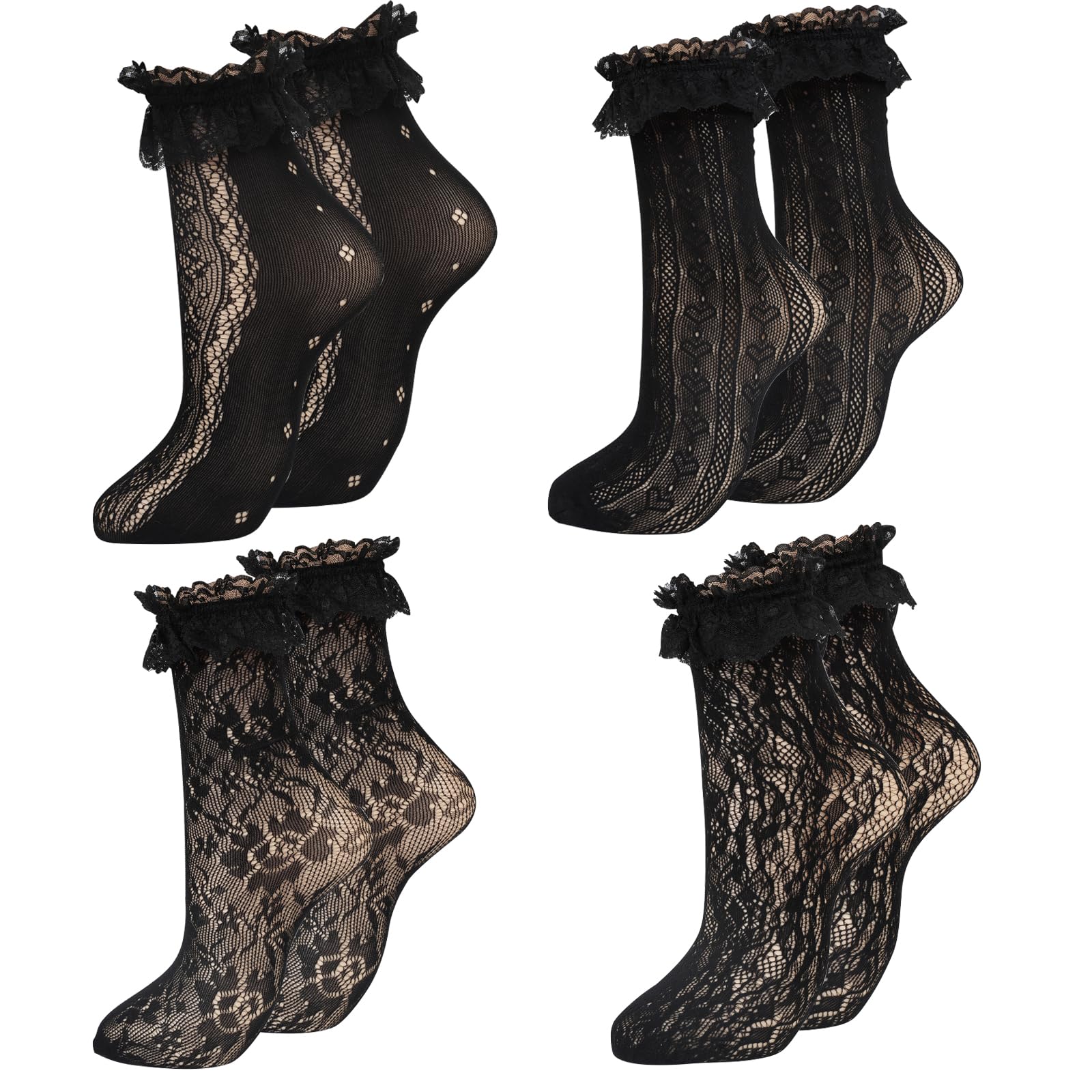 Womens Lace Ankle Socks Ruffle Frilly Socks,Mesh Lace Trim Lolita Sock,Cute Mesh Frilly Dress Sock for Women