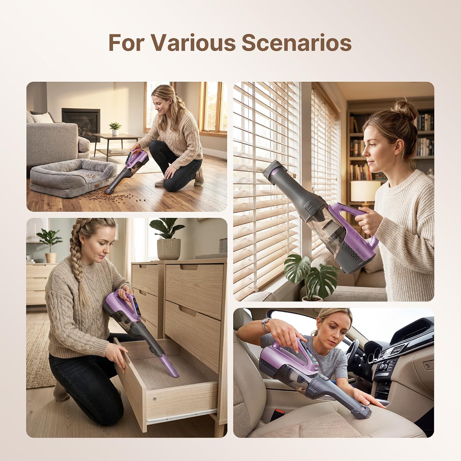 Shop-Vac S3 20V Handheld Vacuum Cordless, Rotatable Nozzle, Dual-Speed Powerful Portable Car Vacuum Rechargeable, Wall-Mounted Lightweight Hand Vacuum for Home & Car, LED, HEPA Filter, Purple