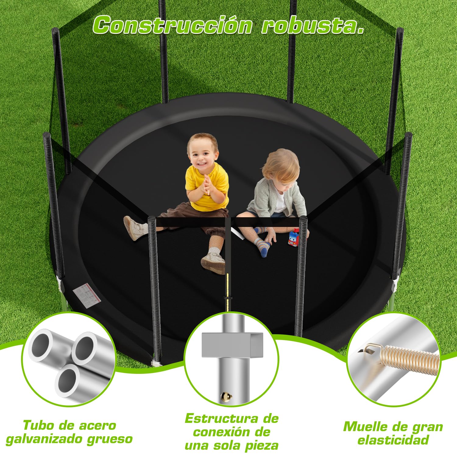 TRIUMPHKEY Cama Elástica Exterior para Niños Ø 183/228/305/366/427 cm, Trampolín de Jardín, Juego Completo con Red de Seguridad, Escalera, Cubierta de Borde, Capacidad de Carga 50-150 kg