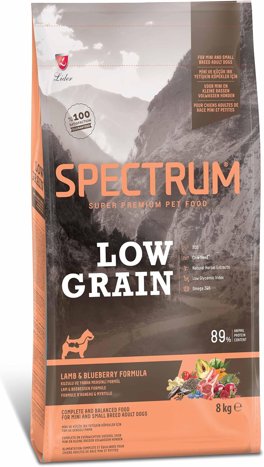 Spectrum Low Grain Kuzu Etli ve Yaban Mersinli Mini Irk Yetişkin Köpek Maması 8 Kg