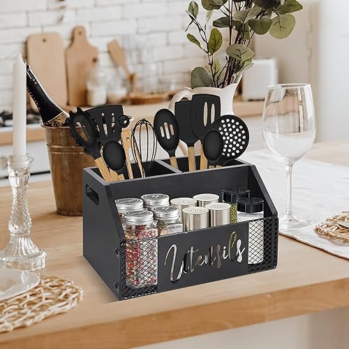 Miniatura 4 de LADESIGGN Soporte para utensilios de cocina, organizador de encimera de cocina, soporte rústico para utensilios de cocina, organizador de utensilios