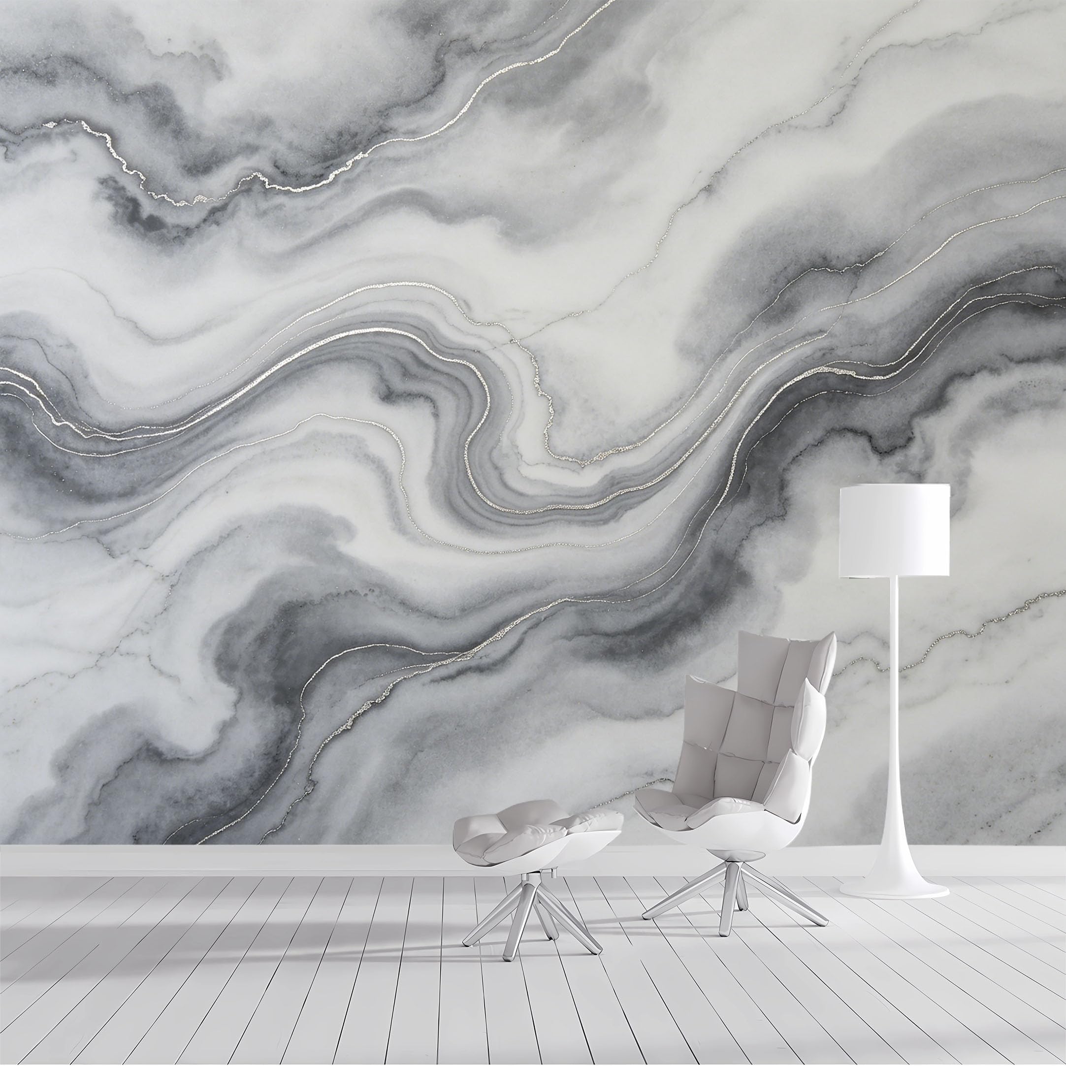 Custom Size Wall Mural Marble Agate Geode Sparkle Silver Line Art Textured Geometric Modern Contemporary SelfAdhesive Wall Fabric Removable Wallpaper for Living Room Bedroom Bathroom