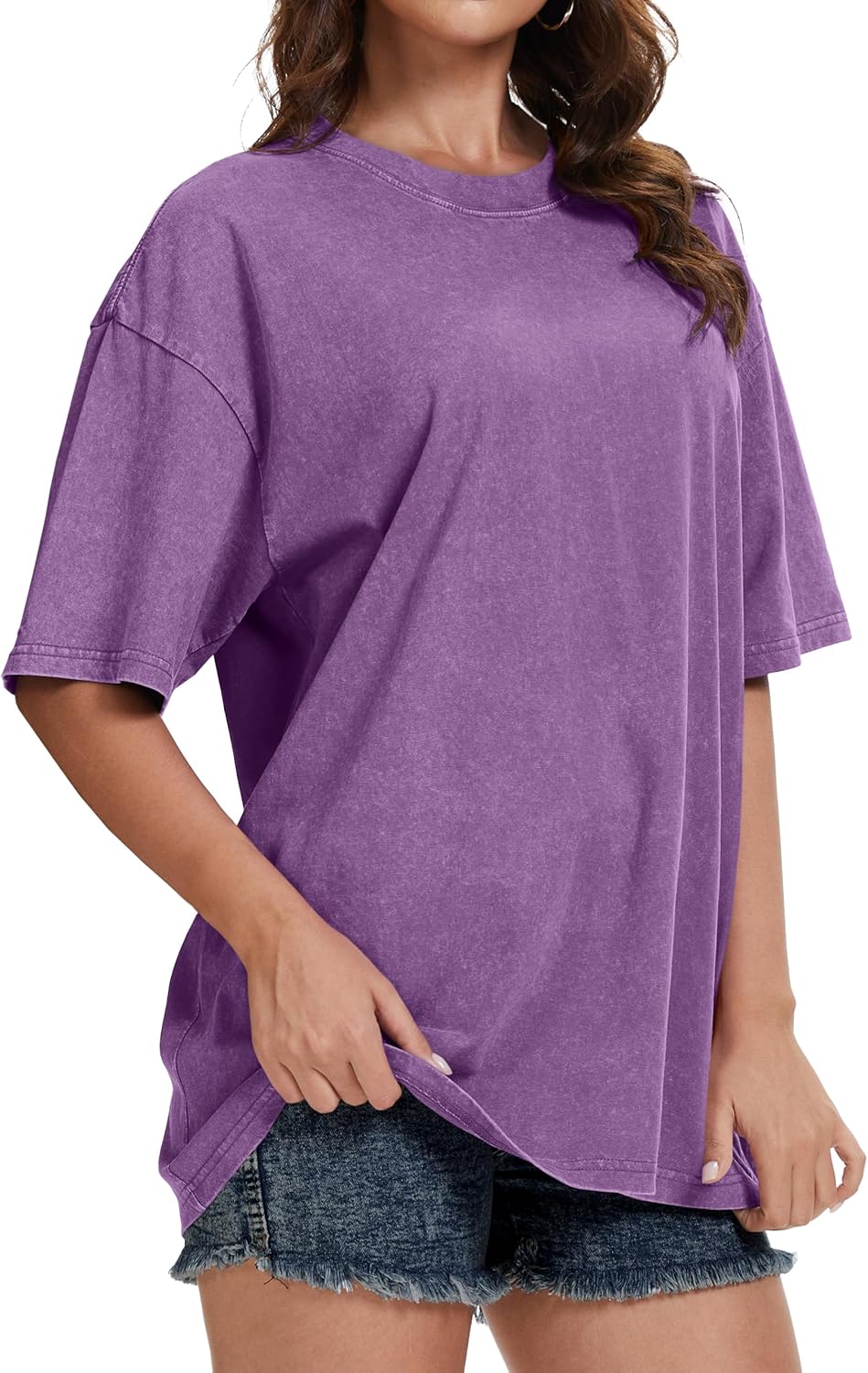 rosemia Oversized Tshirts for Women Acid Wash Short Sleeve Cotton Shirts Vintage Baggy Tops - Image 6