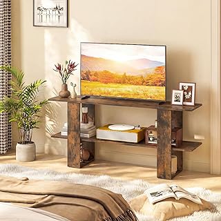 Giantex Modern TV Stand for 55 Inch TV, Entertainment Center with Open Storage Shelf, Wood Media Console Table for Living Room Bedroom Entryway, Rustic Brown