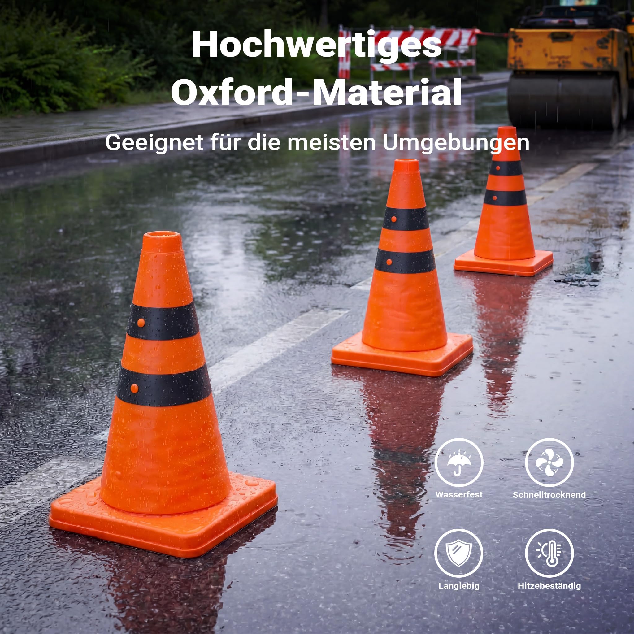 Wiltec 4x klappbarer Verkehrskegel 45 cm, Leitkegel zum Absichern, Pylone mit reflektierenden Streifen, Warnkegel inkl. Tasche