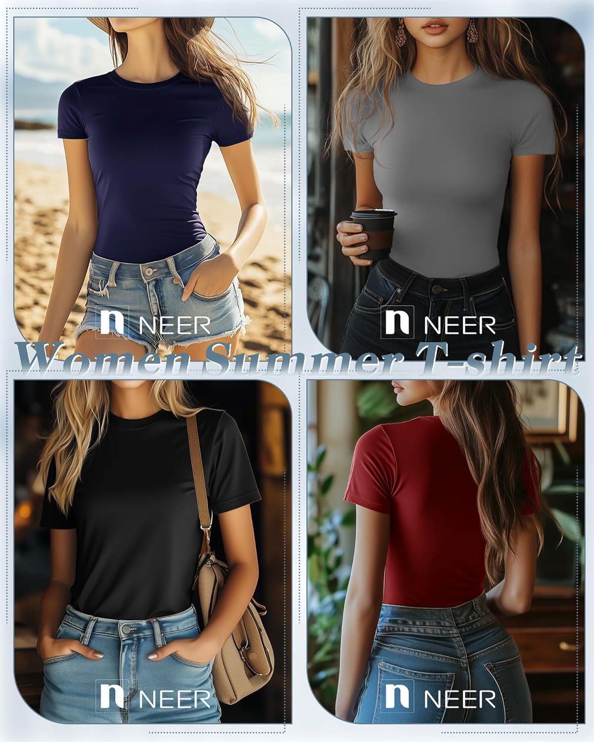 Neer 6 Pack Fitted Basic T-Shirts for Women Bulk, Tight Crewneck Short Sleeve Tops Multipack Slim Casual Summer Tees Blouse - Image 5