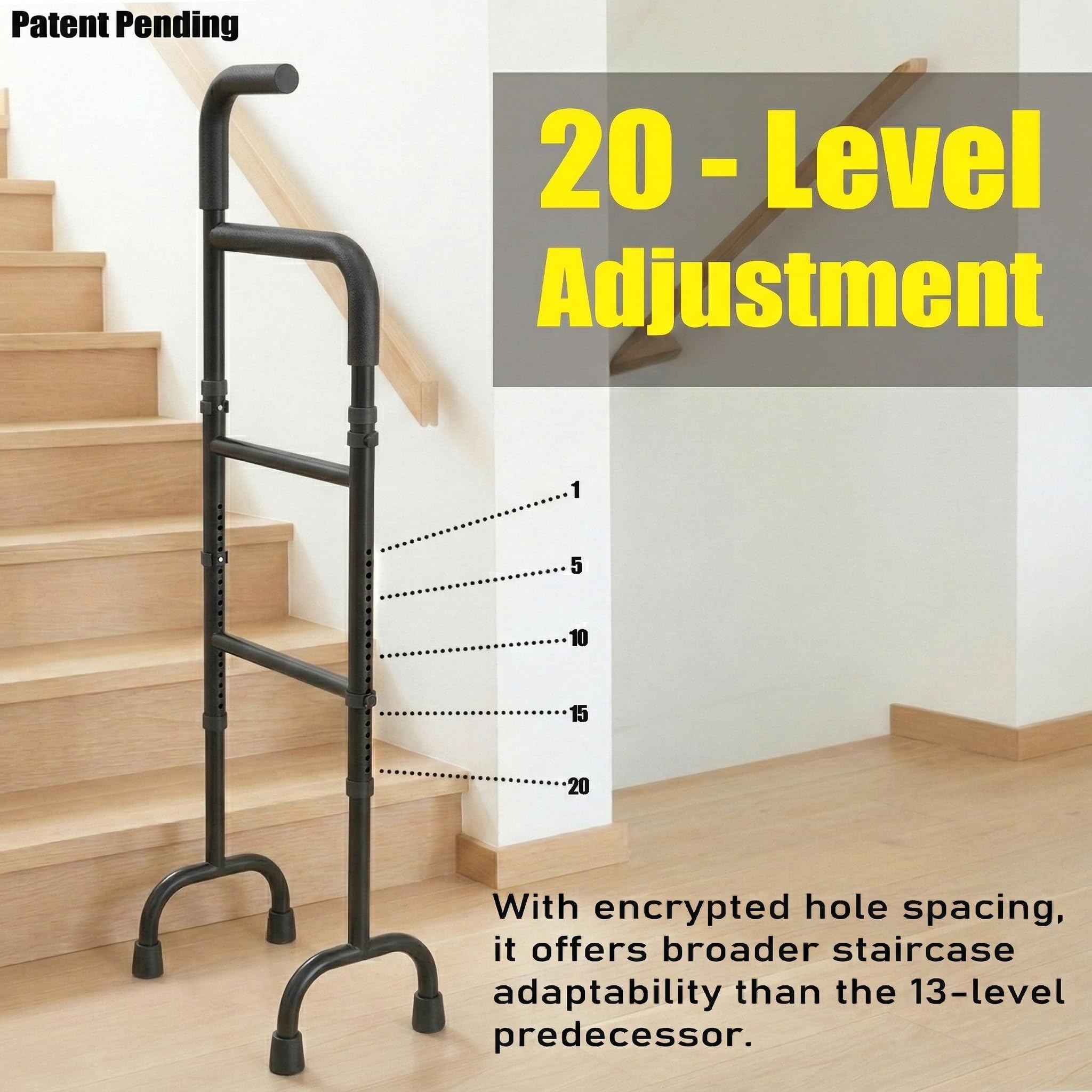 20-Level Adjustable Stair Climbing Assist Cane & Elderly Stair Lift Assist with Anti-Slip Handle & Stabilizing Feet, Standard Steps-Patent Pending — Amazon image 3