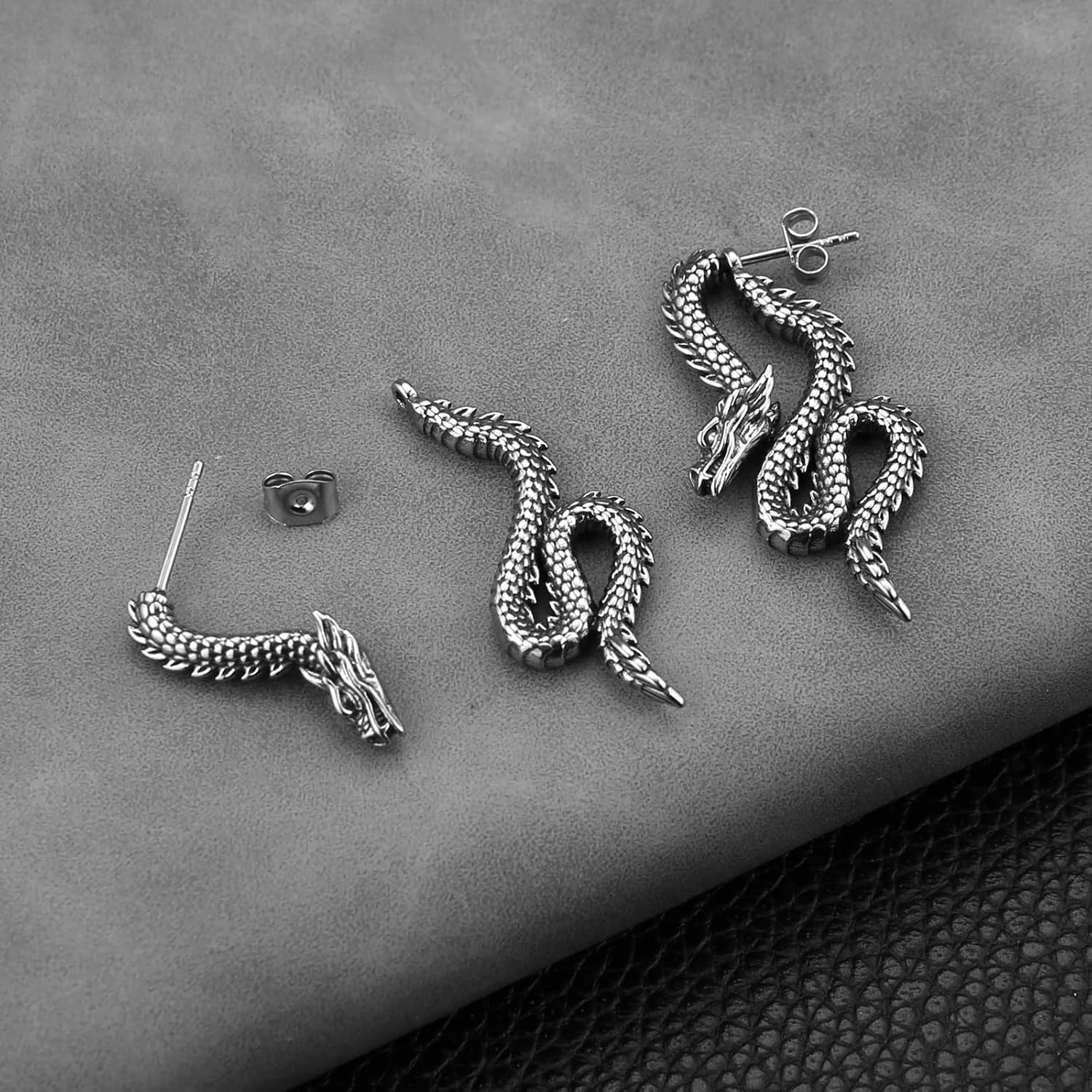 HZMAN Retro Dragon Earrings for Men Women Stainless Steel Gothic Punk Piercing Splicing Dragon Head Stud Earring Party Jewelry Gift - Image 6