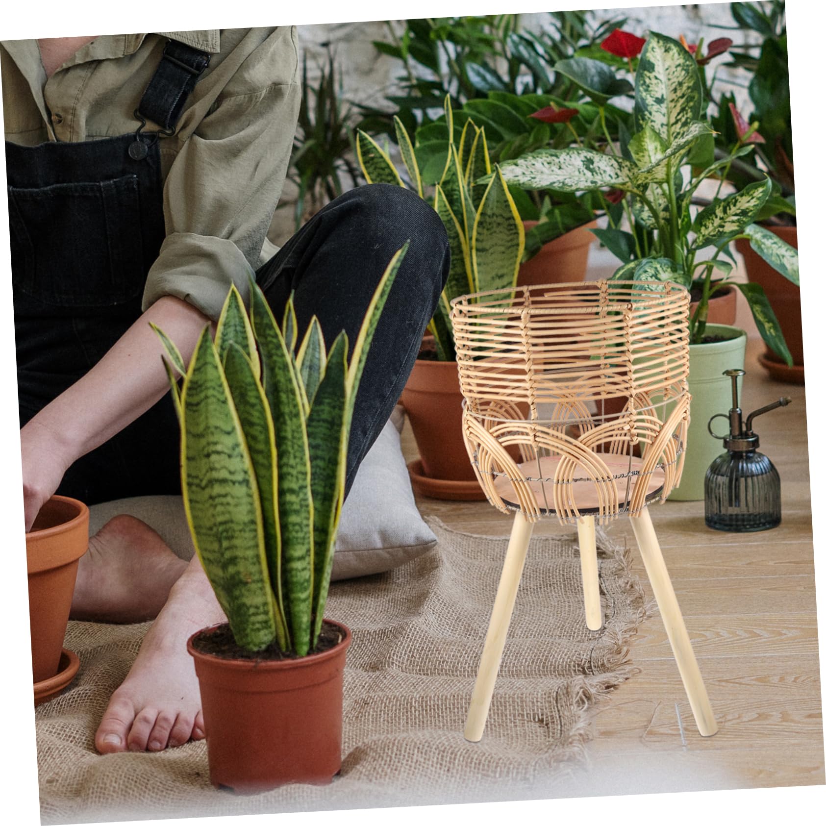 Happyyami Porte-Plantes D'intérieur sur Pied en Bambou Tressé Beige