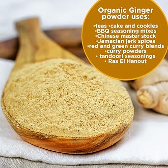 HQOExpress Organic Ground Ginger Non GMO, Kosher, USDA Certified Organic Ginger Powder Hot and Spicy Aromatic Seasoning for Baking, Rubs, Marinades and Smoothies, 14 oz. Chef Jar