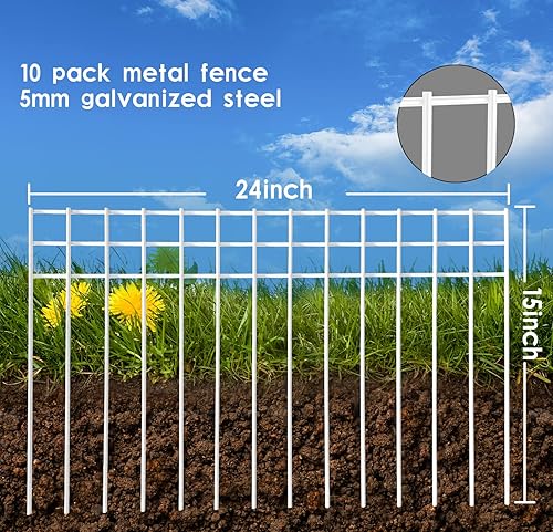 Miniatura 10 de Valla de barrera de animales sin excavación de 24 x 15 pulgadas, paquete de 10 vallas protectoras blancas con espacio de púas de 1.5 pulgadas,