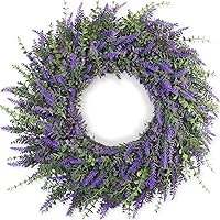 FOTEEWL 26'' Large Artificial Eucalyptus Lavender Wreath for Front Door - All Seasons Farmhouse Porch Wall Decor (Purple)