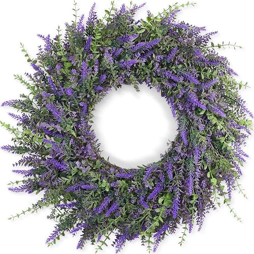 26'' Large Artificial Eucalyptus and Lavender Wreath for Front Door(Purple)