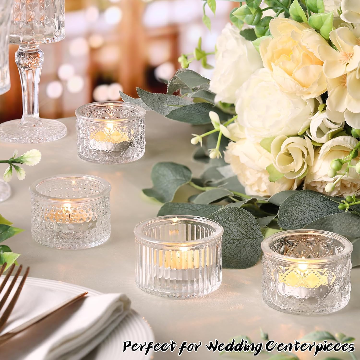 Lanttu 15 Pcs Clear Tealight Candle Holders Bulk 2.17 × 1.38 inches