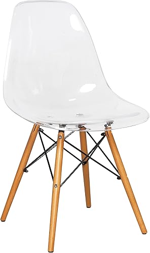 Miniatura 8 de LeisureMod Dover Silla auxiliar de comedor moldeada de plástico con patas de madera (negro transparente)