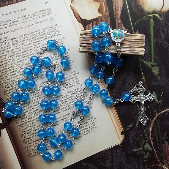COOLHOOD Catholic Rosary Glow in the Dark Rosary Beads Religious Luminous Necklace Jesus Christ Cross Pendant Necklace Prayer Beads Jewelry