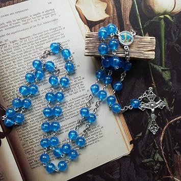 COOLHOOD Catholic Rosary Glow in the Dark Rosary Beads Religious Luminous Necklace Jesus Christ Cross Pendant Necklace Prayer Beads Jewelry