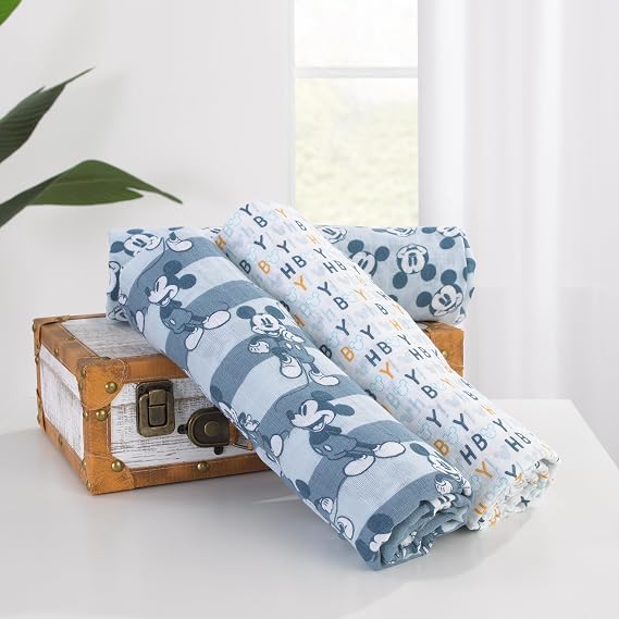 Disney Mickey Mouse 3 Piece Muslin Swaddle Baby Blanket Set