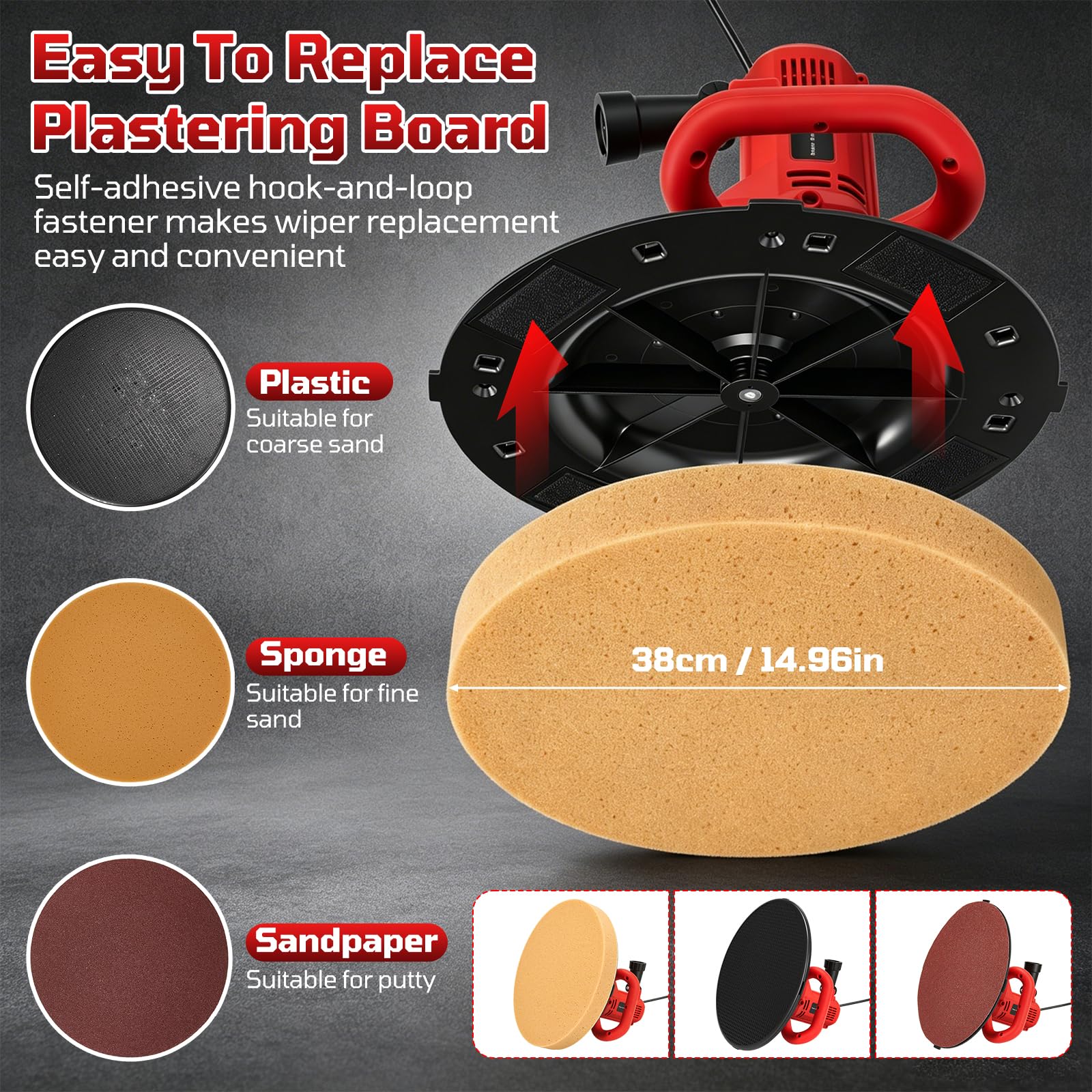 Levigatrice Per Intonaco, 2 In 1 Betoniera 1680W Elettrica Levigatrice con Asta Telescopica Per Muri 6 Velocità Mola Ø380 mm Illuminazione LED Malta Cementizia Per Calcestruzzo Frattazzo Intonacatrice