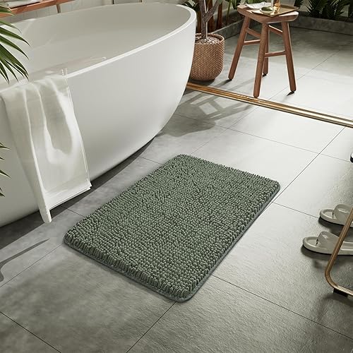 Miniatura 7 de LOCHAS - Tapete de baño peludo, lavable, antideslizante y absorbente, tapete para el baño y ducha, hecho de felpilla suave, 24 x 17 pulgadas, verde