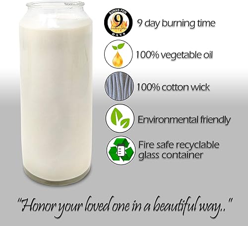 Miniatura 3 de Hyoola Vela de oración blanca de 9 días en tarro de cristal, paquete de 2 unidades, vela de memoria para religiosos, conmemorativos, vigilias y