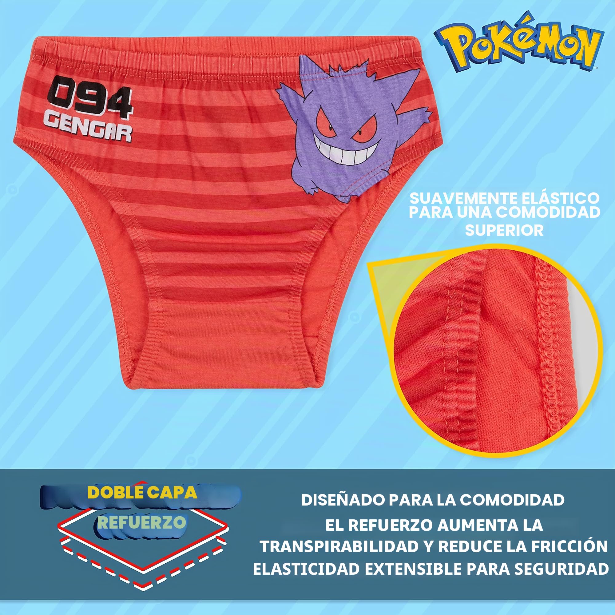 Pokémon Calzoncillos de Algodón, Ropa Interior para Niños, Pack de 5