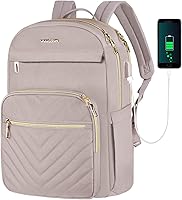 Vista 16 de VANKEAN Mochila para laptop para mujer, Beige-Negro, 15,6 pulg., Mochila para laptop
