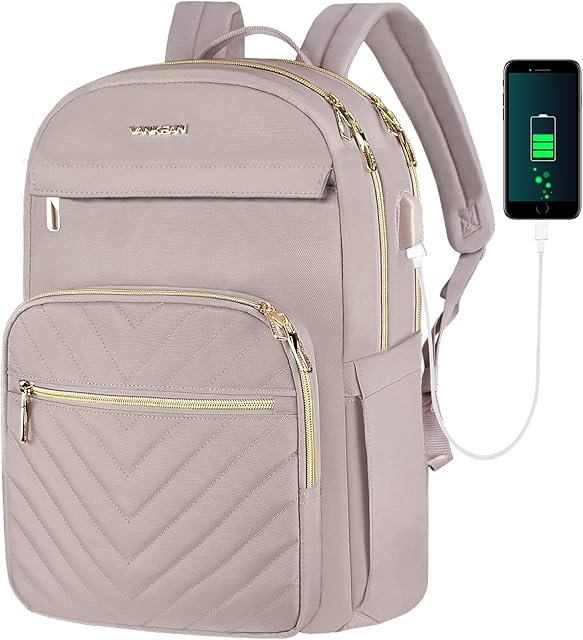 VANKEAN 15.6 Inch Laptop Backpack for Women Work Laptop Bag Fashion with USB Port, Waterproof Purse Backpacks Teacher Nurse Stylish Travel Bags Casual Daypacks for School, College, Business, Pink