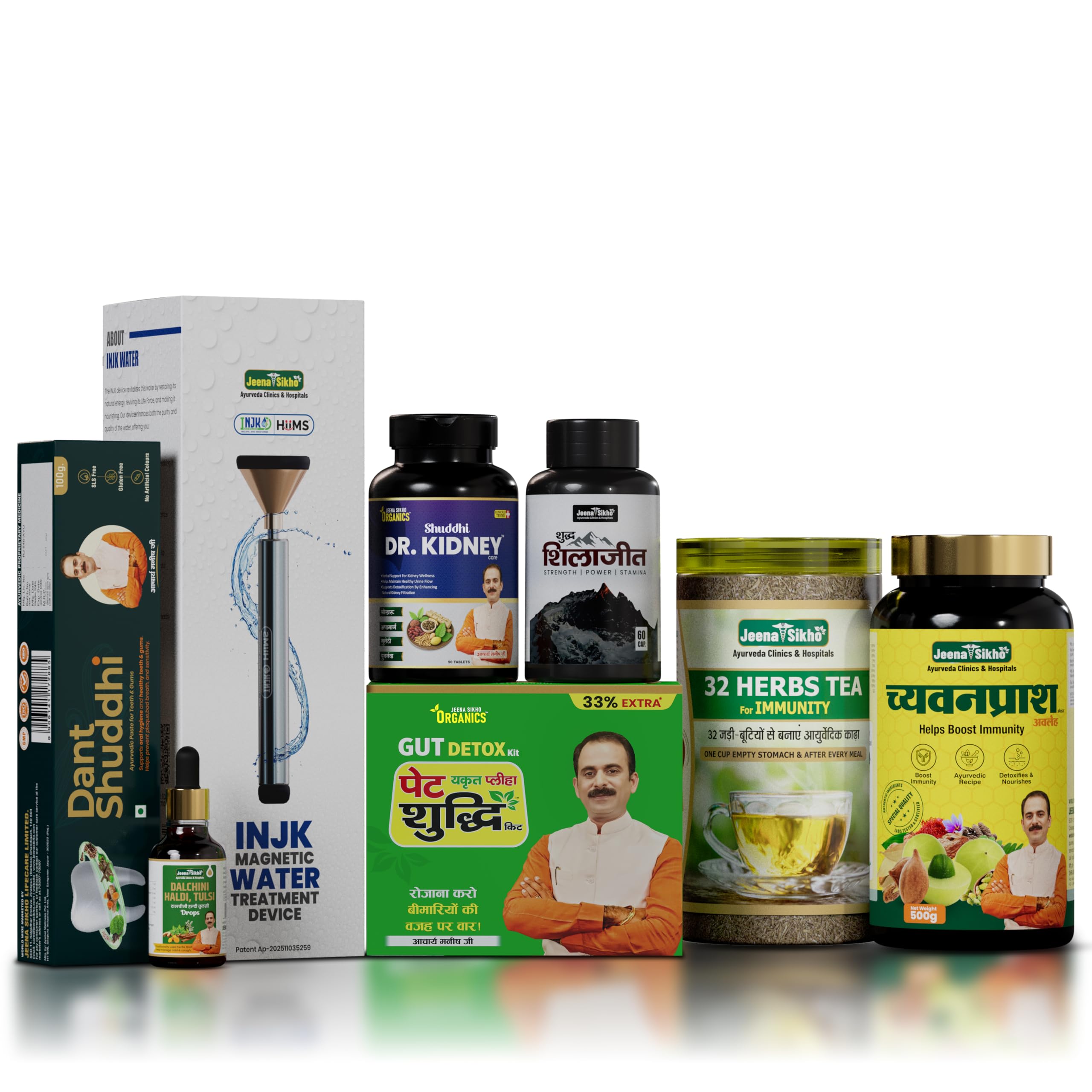 Jeena Sikho INJK Water Device Combo Pack | Pet Pliha Kit, Chyawanprash, Pure Shilajit, 32 Herbs Tea, Haldi Drops, Dant Shuddhi Paste & Kidney Care Tablets-picture-27