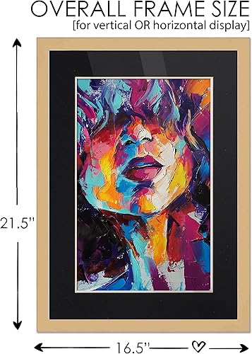 Miniatura 4 de Marco de madera natural de 13 x 18 pulgadas con paspartú negro, marco de 15 x 20 pulgadas mate a 13 x 18 pulgadas, exhibe tu obra de arte bajo la