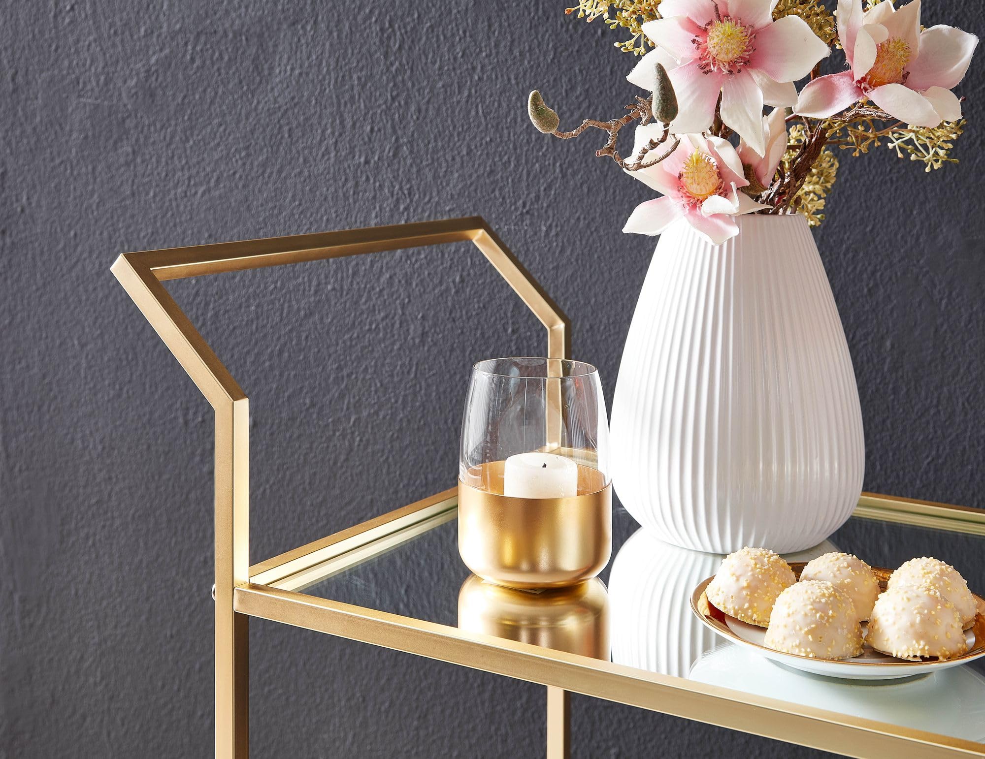 FineBuy Servierwagen 73x37x78 cm Gold mit 2 Glasablagen