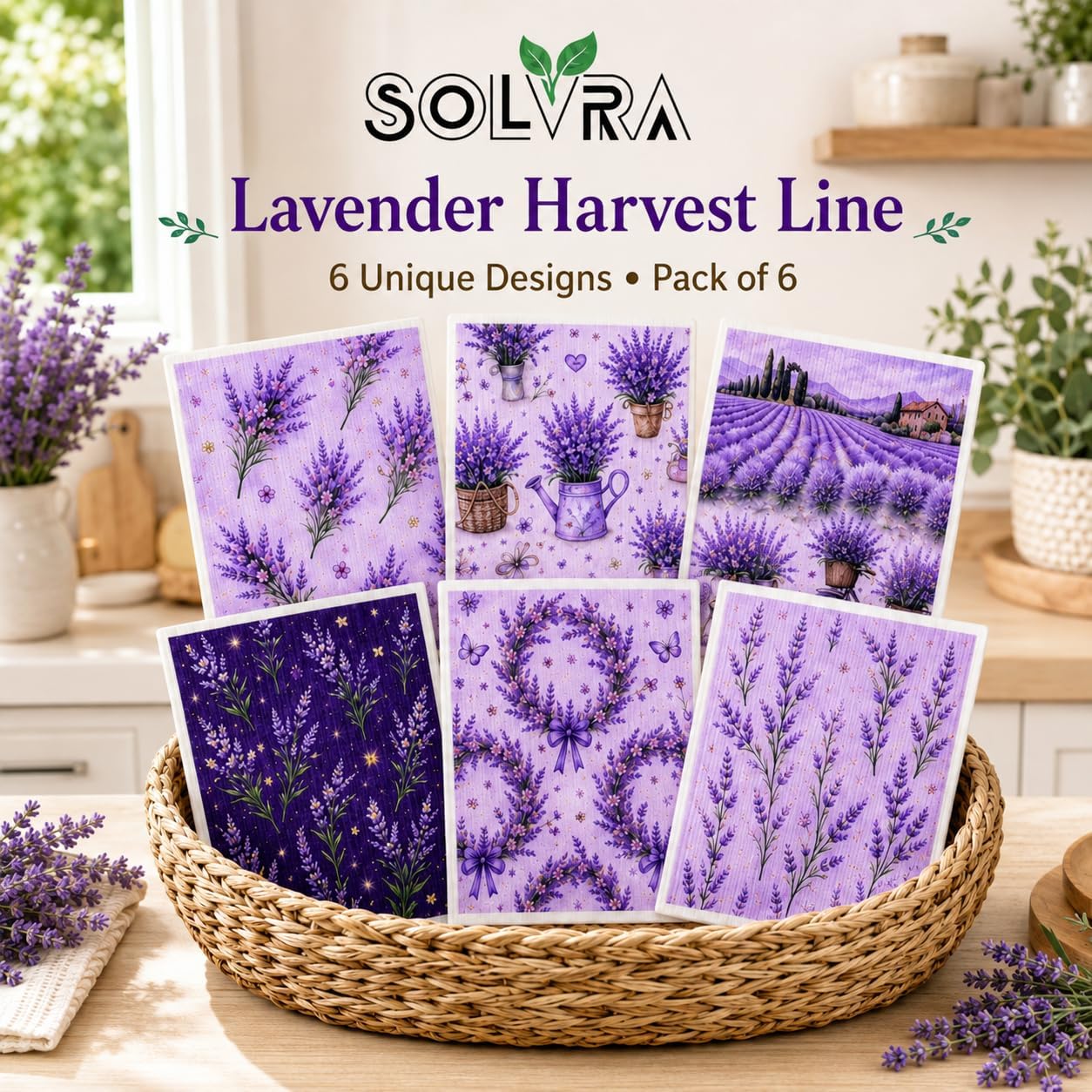 6 Pcs Lavender Swedish Dishcloths for Kitchen, German Cellulose image 5