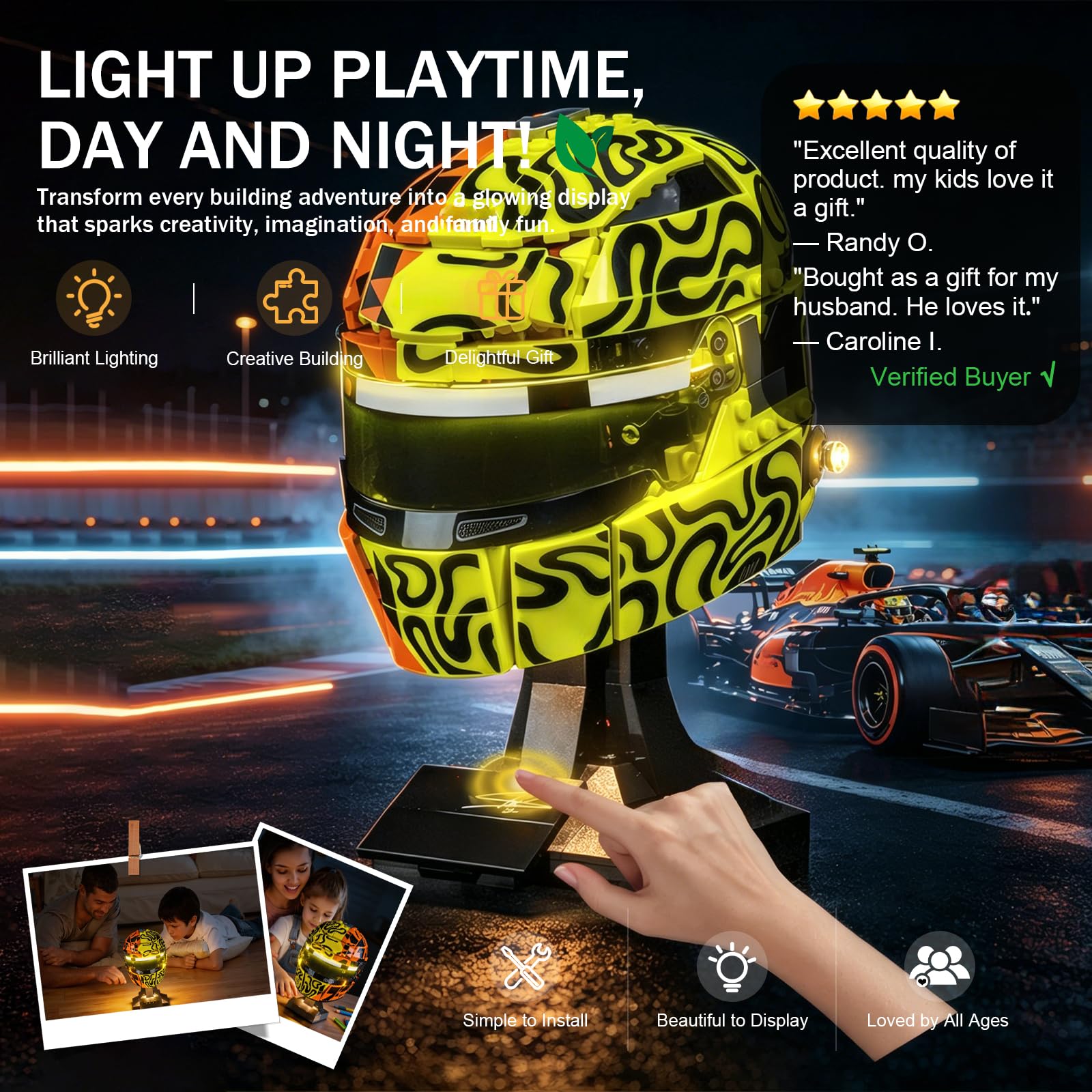 Zestaw oświetleniowy LED do kasku Lego 43023 Team Lando Norris - niestandardowe światła do zamontowania kompatybilne z tym modelem (model nie wchodzi w zakres dostawy) (sterowanie dotykowe)