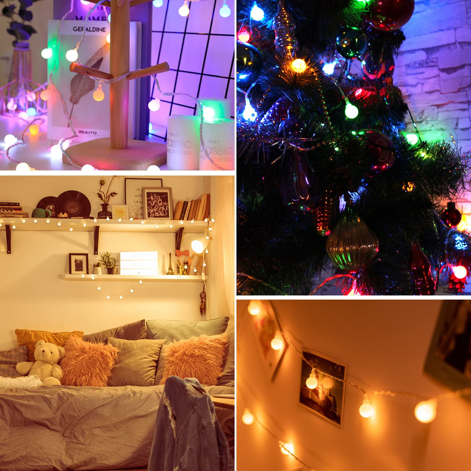 StarryEver 40 LED Lichterkette Batterie & USB, 6M 25 Farben RGBWW Globe Lichterketten Außen/Innen mit Fernbedienung Timer, Kugel Lichterkette für Weihnachten Garten Zimmer Kinderzimmer Klassenzimmer