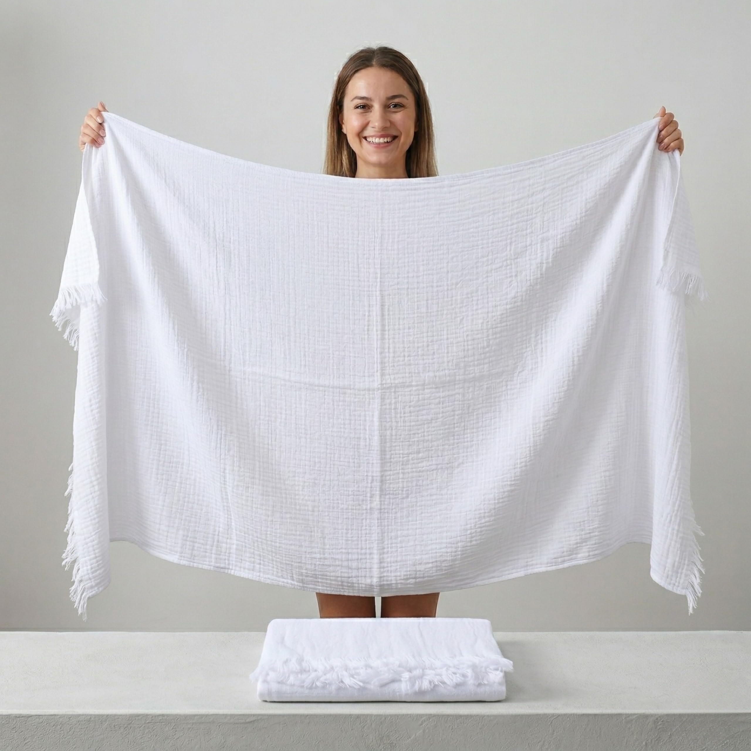PÜSKÜL - Premium 2-Piece Oversized Muslin Bath Towel for Adult 35x70 Extra Large Bath Sheets | Natural 100% Turkish Cotton Soft Absorbent Quick-Dry