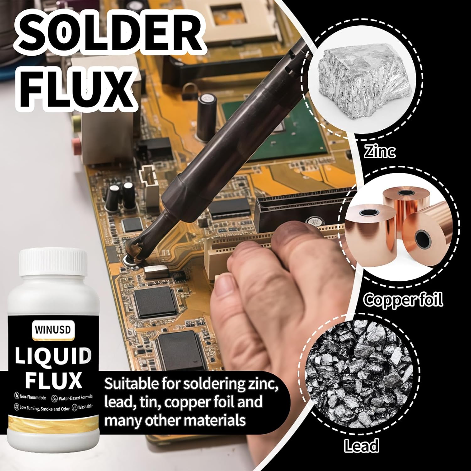 Liquid Solder Flux(200 ml/8 Oz.) | Water-Based No-Clean Liquid Flux for Soldering Electronics | Lead-Free Liquid Solder for SMD/BGA/IC/PCB Repairing, Stained Glass Repair Solder Work | Soldering Tools