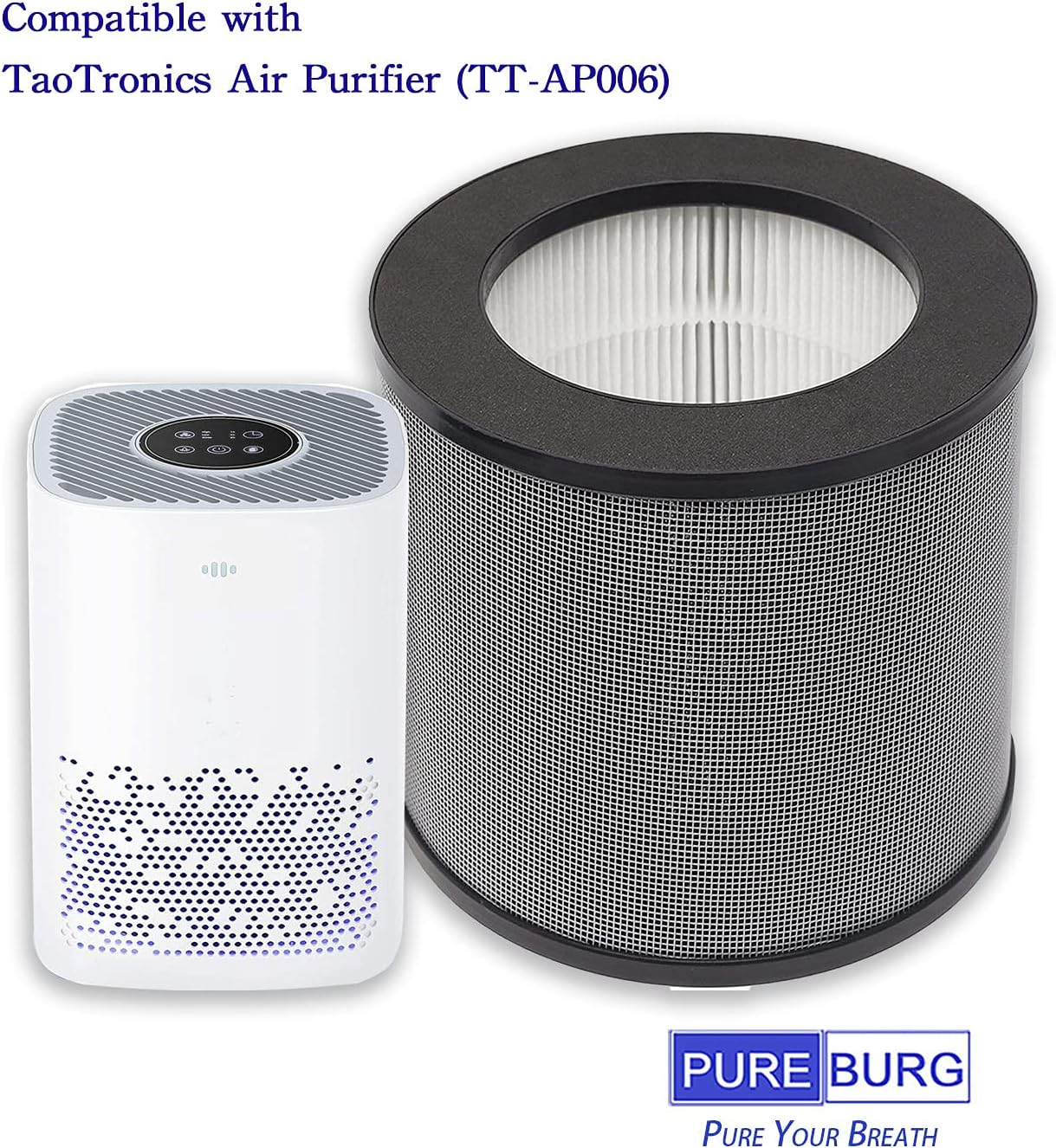 PUREBURG TT-AP006 True HEPA Replacement Filter Compatible with TaoTronics TT-AP006 Air Purifier,H13 3-Stage Filtration Activated Carbon Air Clean Dust VOCs Odor PM2.5,2-Pack - Image 3
