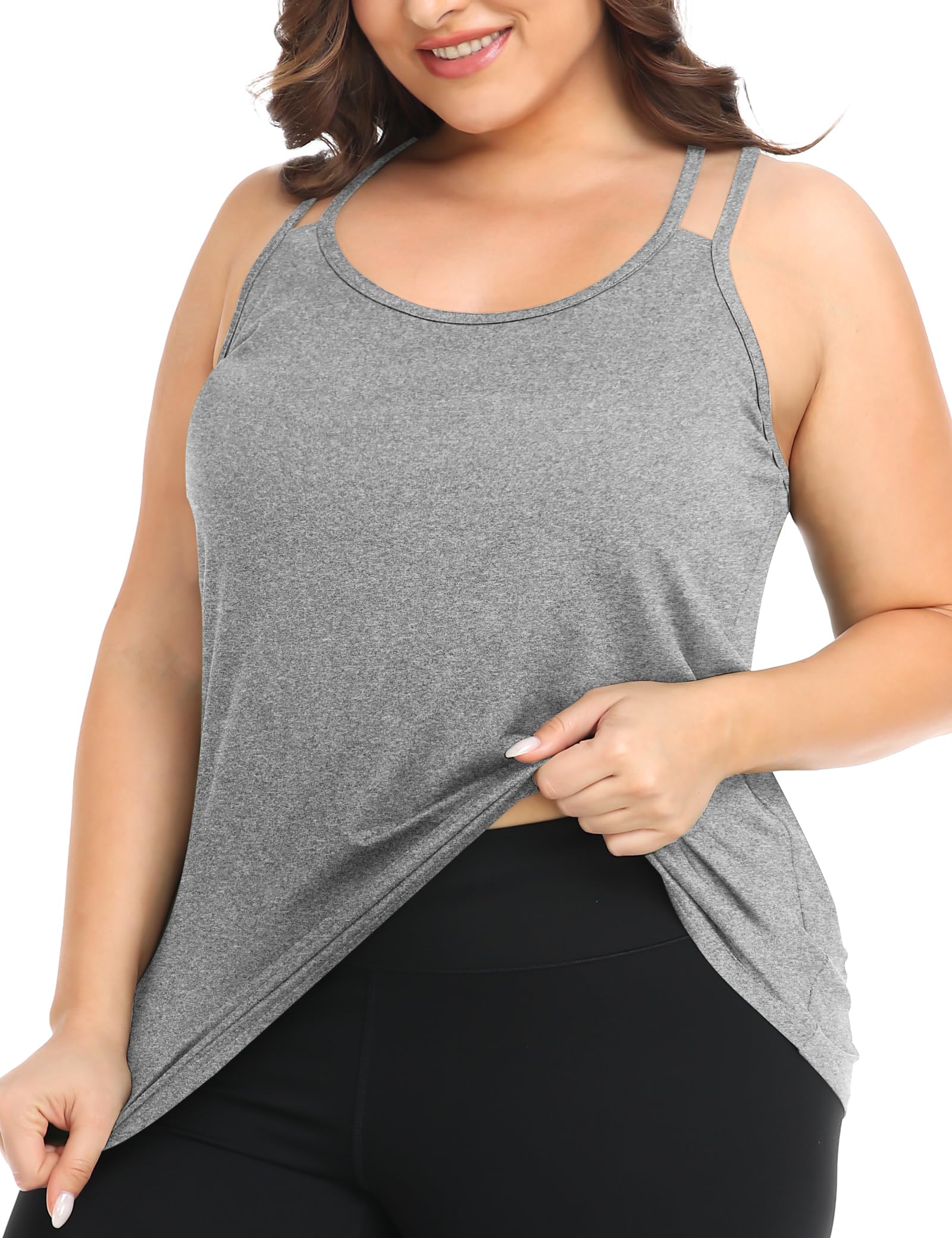 FOREYOND Women's Plus Size Workout Tank Tops Racerback Loose Fit Sport Athletic Tops Yoga Running Summer Shirts