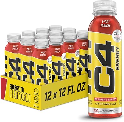 C4 Energy Non-Carbonated Zero Sugar Energy Drink, Pre Workout Drink + Beta Alanine, Fruit Punch, 12 Fl Oz (Pack of 12), Fruit Punch, 12 Fl Oz (Pack of 12)